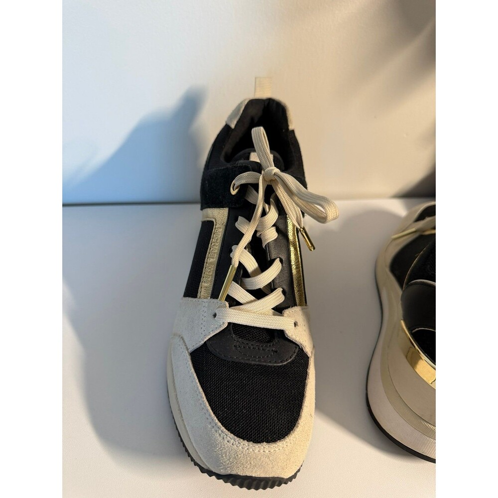 Michael Kors Womens Sneakers Size 7 Black Beige Gold Trainer Fashion Shoes - Picture 6 of 11